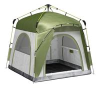 Outsunny Tenda Campeggio 4 Posti, Tenda a Igloo Pop Up con 4 Porte a Cerniera e 3 Finestre a Rete, Sacca di Trasporto Inclusa, Protezione UV, 240x240x199cm, Verde