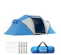 Outsunny Tenda da Campeggio 4 Posti con 2 Camere Separate Blu e Bianco