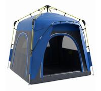 Outsunny Tenda da campeggio familiare 4 persone tenda cupola impermeabile leggera, ventilata facile da montare pop-up 4 finestre parasole dim. 2,4L x 2,4l x 1,99H m fibra di vetro poliestere grigio bl