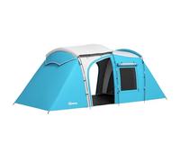 Outsunny Tenda da campeggio familiare per 3-4 persone con 2 camere da letto, 4 finestre e 4 porte, borsa per il trasporto, impermeabile, 460 x 220 x 175 cm, blu