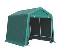 Outsunny Tenda da giardino per esterni, per attrezzi, biciclette, 2,4 x 2 m, capannone esterno con telaio in metallo, porta arrotolabile con cerniera, impermeabile, anti-UV, garage portatile, verde