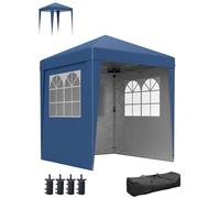 Outsunny Tenda da giardino pieghevole pop-up 2 x 2 m regolabile in altezza su 3 livelli Anti-UV 30+ 3 pareti laterali con 4 sacchi di sabbia e 1 borsa per il trasporto Tessuto in acciaio Oxford blu