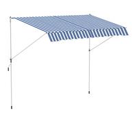 Outsunny Tenda da Sole per Esterno 3x1.5 m con Braccio Avvolgibile, Tenda Parasole da Esterno a Manovella in Alluminio e Tessuto Poliestere 180g/㎡, per Giardino, Balcone e Terrazza, Bianco e Blu