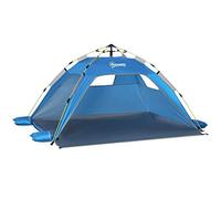 Outsunny Tenda da Spiaggia con Finestre Richiudibili e Porta a Cerniera, Tenda Istantanea in Poliestere e Fibra di Vetro, 220x173x120 cm, Blu Cielo e Grigio