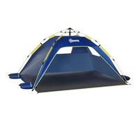 Outsunny Tenda da Spiaggia con Finestre Richiudibili e Porta a Cerniera, Tenda Istantanea in Poliestere e Fibra di Vetro, 220x173x120 cm, Blu Scuro e Giallo