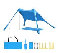 Outsunny Tenda da Spiaggia per 2-4 Persone, Tenda Mare con Tappetino e Pala, Protezione Solare UPF50+, Pali in Alluminio e Picchetti, Resistente al Vento, 200x208x200 cm, Azzurro