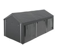 Outsunny Gazebo da Giardino per Auto e Feste, Carport Auto con Altezza Regolabile, 4 Porte e 4 Finestre, 6x3m Grigio Scuro
