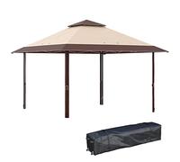 Outsunny Tenda pieghevole 4x4m Gazebo da giardino con doppio tetto regolabile in altezza su 3 livelli e borsa da trasporto impermeabile anti-UV Gazebo da esterno per feste matrimoni cachi e marrone