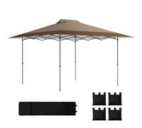 Outsunny Tenda pieghevole Pop-up Gazebo 4x4 m, Gazebo pieghevole con chiusura centrale, UPF50+, altezza regolabile, 4 sacchetti di sabbia e borsa da trasporto con ruote, per campeggio, feste, beige e