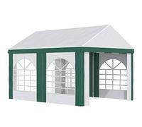 Outsunny Tendone da Giardino per Feste in Acciaio, PE e PVC, Gazebo 3x4 m per 12 Persone con Doppio Ingresso, Picchetti e Funi Incluse, Bianco e Verde