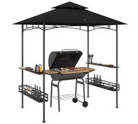 Outsunny Tettoia per barbecue, tettoia per ricevimenti in giardino, ganci a soffitto, ripiani e cestini portaoggetti laterali, struttura in metallo zincato, 240 x 150 x 257 cm, grigio scuro