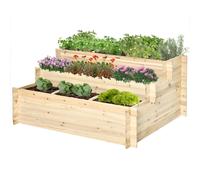 Outsunny Vaso a 3 livelli da giardino su piedi con 9 compartimenti, in legno di abete e tessuto, 117 x 100 x 54 cm, naturale Aosom Italy