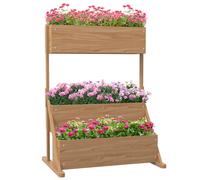 Outsunny Vaso da giardino su piedi rialzato a tre livelli con inserti per l'irrigazione e feltro di drenaggio in legno per esterno