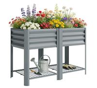 Outsunny Vaso Rialzato con Ripiano Portaoggetti Altezza 80cm Grigio