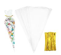 Outus 100 Pezzi Sacchetti Conici Trasparenti Medi Sacchetti in Violoncello Sacchetti per Dolci Trasparenti con 100 Pezzi Lacci a Spirale, 11,8 x 6,3 Pollici