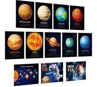 Outus 12 poster educativi per insegnamento del sistema solare, per bambini, spazio e pianeti, stampa artistica per bambini, aula e camera da letto, 26 x 36 cm