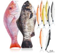 Outus 2 astucci a forma di pesce, interessanti astucci a forma di pesce, divertenti astucci per matite, portamonete, con fodera imbottita in schiuma spessa e 8 penne a forma di pesce, per ufficio,