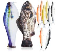 Outus 2 astucci a forma di pesce, interessanti astucci per penne a forma di pesce, astuccio divertente con fodera imbottita in schiuma spessa e 8 penne carine per ufficio e casa (nero e blu, fresco)