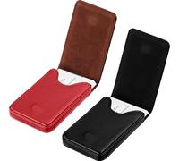 Outus 2 porta biglietti da visita, in pelle PU, con chiusura magnetica, per uomini e donne (nero e rosso, classico)