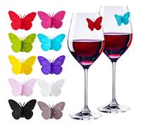 Outus 20 pennarelli per bicchieri da vino a forma di farfalla, in silicone, per calici da vino, 3D, multicolore, etichette identificative per bevande, per matrimoni, addio al celibato, compleanno