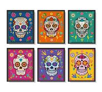 Outus 6 pezzi decorazioni da parete a forma di cranio di zucchero decorazione poster del giorno dei morti decorazione messicana cranio di zucchero del giorno dei morti Fiesta Impressioni d'arte, 8x10