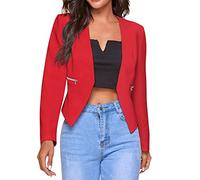 Outwear - Giacca estiva da donna, leggera, a maniche lunghe, per le mezze stagioni, corta, da lavoro, tinta unita, college, da aviatore, da donna, Colore: rosso, XL
