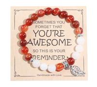 Ouubuuy 8mm Beaded Healing Stones Rose Quartz Pink Zebra Jade Bracciale per le donne, Gemstone Pendant Bracciale, Chakra Yoga Rock Crystal Bracciale, Coppia/Amicizia/Partner Braccialetti (Type-H)