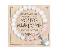Ouubuuy 8mm Beaded Healing Stones Rose Quartz Pink Zebra Jade Bracciale per le donne, Gemstone Pendant Bracciale, Chakra Yoga Rock Crystal Bracciale, Coppia/Amicizia/Partner Braccialetti (Type-L)