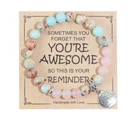 Ouubuuy 8mm Beaded Healing Stones Rose Quartz Pink Zebra Jade Bracciale per le donne, Gemstone Pendant Bracciale, Chakra Yoga Rock Crystal Bracciale, Coppia/Amicizia/Partner Braccialetti (Type-I)