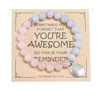 Ouubuuy 8mm Beaded Healing Stones Rose Quartz Pink Zebra Jade Bracciale per le donne, Gemstone Pendant Bracciale, Chakra Yoga Rock Crystal Bracciale, Coppia/Amicizia/Partner Braccialetti (Type-C)