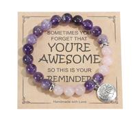 Ouubuuy 8mm Beaded Healing Stones Rose Quartz Pink Zebra Jade Bracciale per le donne, Gemstone Pendant Bracciale, Chakra Yoga Rock Crystal Bracciale, Coppia/Amicizia/Partner Braccialetti (Type-E)