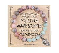 Ouubuuy 8mm Beaded Healing Stones Rose Quartz Pink Zebra Jade Bracciale per le donne, Gemstone Pendant Bracciale, Chakra Yoga Rock Crystal Bracciale, Coppia/Amicizia/Partner Braccialetti (Type-M)