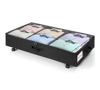 OUUTMEE 1 scatola portaoggetti da 50 litri, pieghevole, da mettere sotto il letto, con coperchio, contenitore arrotolabile sotto il letto, con struttura in metallo, per vestiti, scarpe, coperte (nero)