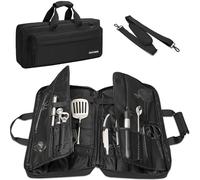 OUUTMEE Borsa per coltelli da chef professionale con 17 scomparti, custodia per il trasporto di coltelli robusta, borsa per coltelli da chef per coltelli e utensili da cucina, colore: nero, Nero , 53
