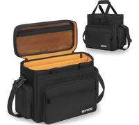 OUUTMEE Borsa per il trasporto di dischi in vinile, impermeabile, per LP da 7/10/12 pollici, custodia per LP con divisori rimovibili per viaggi e organizzazione domestica, Nero-arancione, S-34*34