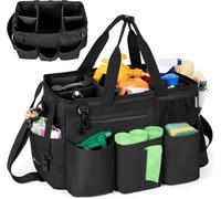 OUUTMEE Borsa per la pulizia, 18 x 33 x 26 cm, con scomparto rimovibile, borsa per la pulizia, organizer portatile con tracolla regolabile, colore nero piccolo