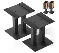 OUUTMEE Supporto audio per desktop, altezza 25 cm, in metallo, con strisce in gomma antiscivolo e ammortizzanti, nero, coppia (grande)