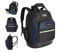 OUUTMEE Zaino porta attrezzi, multi-tasca con base rinforzata in ABS, resistente organizer per attrezzi con spallacci imbottiti e cinghie in vita, attrezzi per elettricisti e costruzioni (blu)