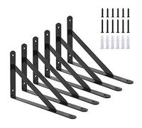 Ouvin Staffa per mensola, resistente, confezione da 6 staffe triangolari (250 mm x 160 mm), montaggio a parete, ad angolo retto, con viti, colore nero