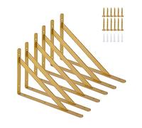Ouvin Staffe per mensole da parete, confezione da 6 staffe triangolari per mensole in ferro, supporti per mensole con viti, angolo retto nero (20,3 cm) oro