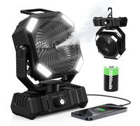 OUWANCH Ventilatore Nebulizzatore Portatile, Batteria 20000mAh Ricaricabile, Serbatoio 300ml, Oscillazione 45°-90°, Rotazione 270°, Timer, Luci LED, per Campeggio, Esterno, Scrivania