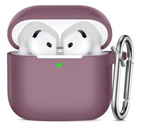 Ouwegaga Cover per Airpods 4 2024, Silicone Custodia per Airpods 4 Generazione, Protezione Completa del Corpo Cover Compatìbile con Apple Airpods 4 Case, con Moschettone, Fumo Viola