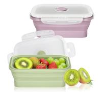 Ouxayapl 2 Pezzi Lunchbox Pieghabile, 550ML Contenitori Pieghabili con Coperchio, Bento Box Portapranzo, Set Contenitori per Alimenti in Silicone, Adatti per Microonde e Congelatore (Verde, Rosa)