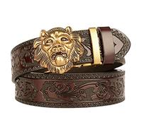 ouxei Men's Leather Belt With Flame Lion Head Automatic Sliding Buckle Western Style((coffee),(125cm/waist:42~44))