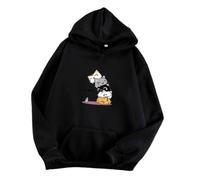 OUXUNDAI Felpe con Cappuccio da Uomo Felpe in Autunno E Invernali Sciolte da Donna, Stile Pigro E Cime E Cappotti con Cappuccio di Velluto-Nero-L