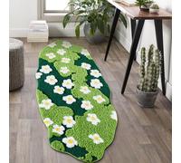 Ouyattle Tappeto da bagno extra lungo con motivo floreale verde, 61 cm di larghezza x 152 cm di lunghezza, antiscivolo, lavabile, moderno, chic, boho, estetico, alla moda, funky, muschio, runner per