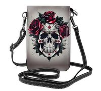Ouyniei Borsa a tracolla per cellulare, con stampa di teschio, con rose rosse, con tasche multiple