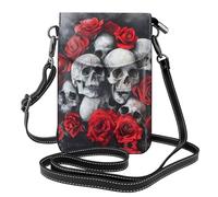 Ouyniei Borsa a tracolla per cellulare, con stampa di teschio e rosa rossa, con tasche multiple