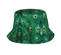 Ouyniei Cappelli alla pescatora pieghevoli unisex con stampa di piume di pavone verde, per viaggi, spiaggia, escursionismo, feste hip hop