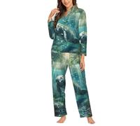 Ouyniei Crazy Save Manatee - Pigiama da donna a maniche lunghe con bottoni, set da 2 pezzi, taglie S-XXL, Nero , M
